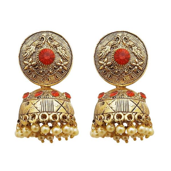 Kriaa Gold Plated Orange Austrian Stone Jhumki Earrings - 1311316C