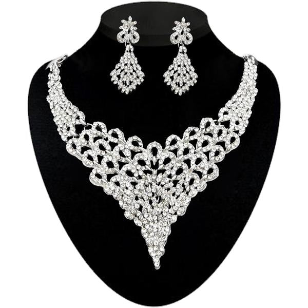 Kriaa Silver Plated White Stone Necklace Set - 2105501