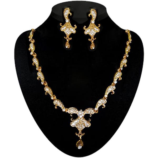 Kriaa Gold Plated White Stone Necklace Set - 2105502