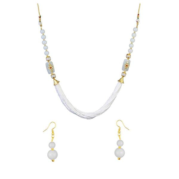 Kriaa Gold Plated White Beads Kundan Necklace Set - 2800319D