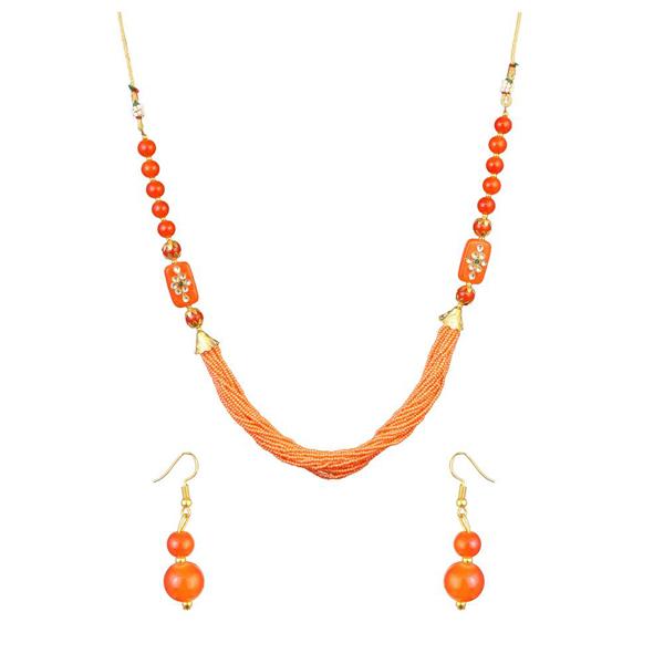 Kriaa Orange Beads Kundan Necklace Set - 2800319K