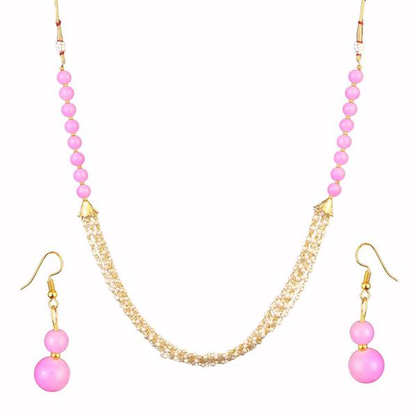 Kriaa Gold Plated Pink Beads Necklace Set - 2800320B