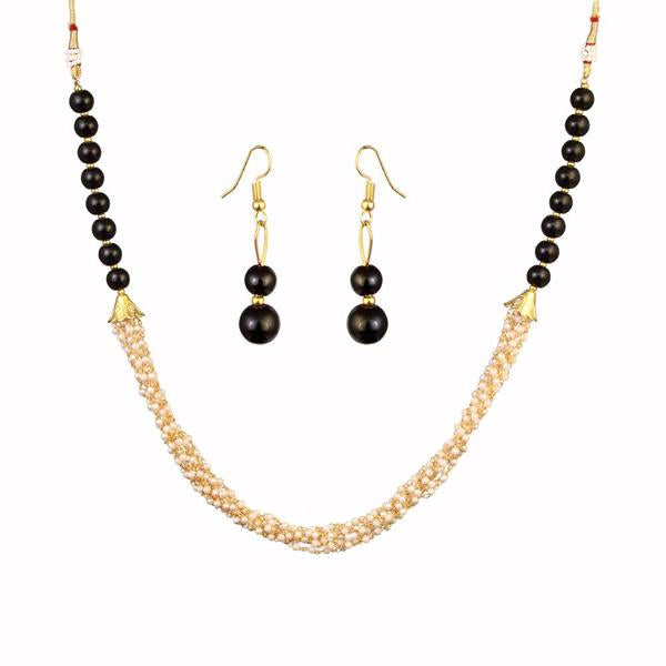 Kriaa Black Beads Gold Plated Necklace Set - 2800320K