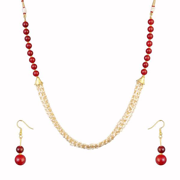 Kriaa Maroon Beads Gold Plated Necklace Set - 2800320L