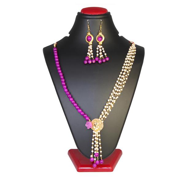 Kriaa Purple Beads Gold Plated Necklace Set - 2800321F