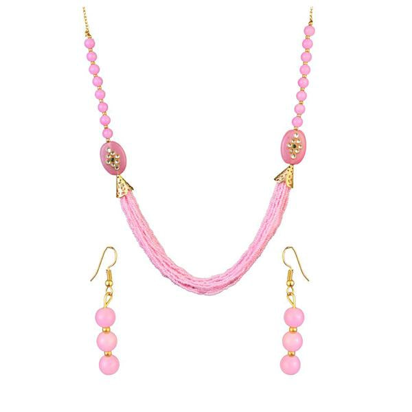 Kriaa Pink Beads Kundan Gold Plated Necklace Set - 2800322A