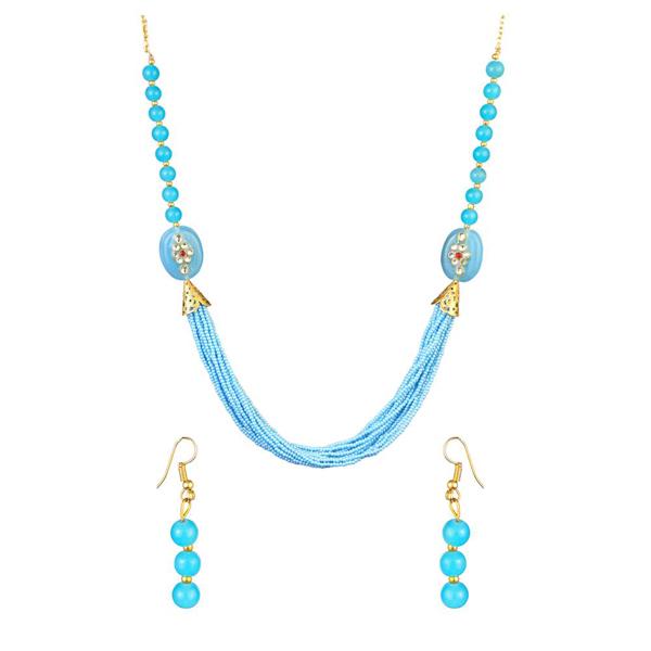 Kriaa Blue Beads Gold Plated Kundan Necklace Set - 2800322C