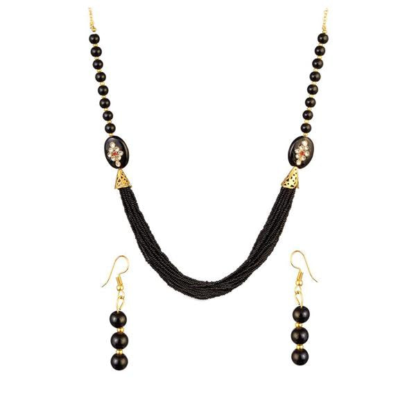 Kriaa Gold Plated Black Beads Kundan Necklace Set - 2800322F