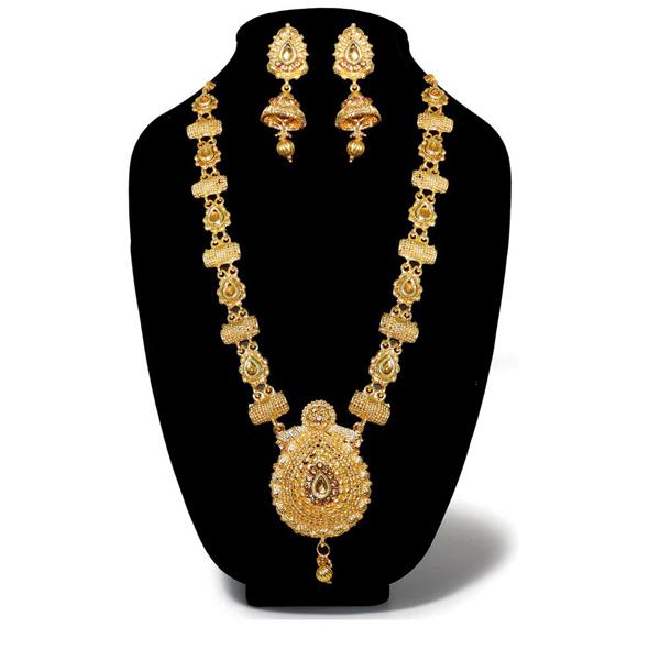 Kriaa Gold Plated Brown Austrian Stone Haram Necklace Set - 1110206B