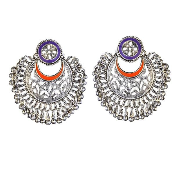 Kriaa Rhodium Plated Purple Meenakari Afghani Earrings - 1311906A