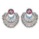 Kriaa Purple Meenakari Rhodium Plated Afghani Earrings - 1311906F