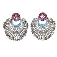 Kriaa Purple Meenakari Rhodium Plated Afghani Earrings - 1311906F