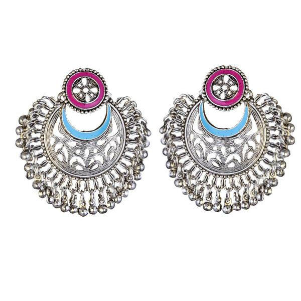 Kriaa Purple Meenakari Rhodium Plated Afghani Earrings - 1311906F