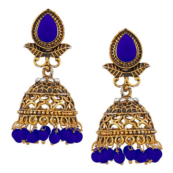 Kriaa Gold Plated Blue Beads Jhumki Earrings - 1311510I