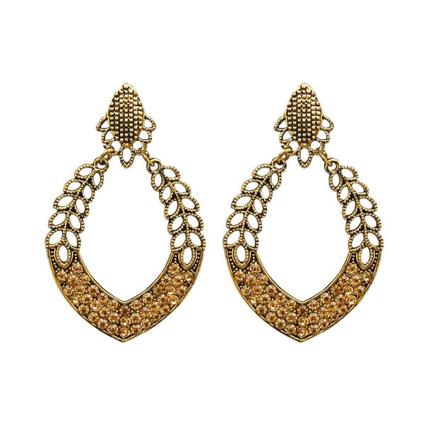 Kriaa Antique Gold Plated Brown Austrian Stone Dangler Earrings - 1312008