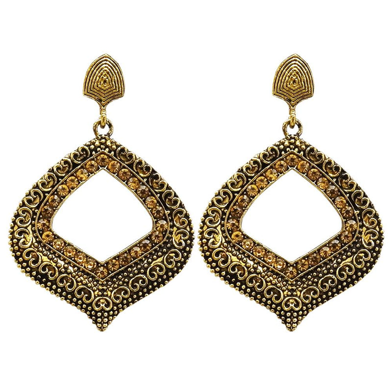 Kriaa Stone Antique Gold Plated Dangler Earrings