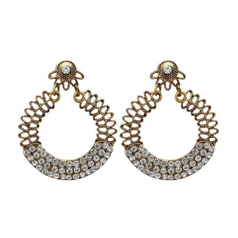 Kriaa Antique Gold Plated White Austrian Stone Dangler Earrings - 1312012