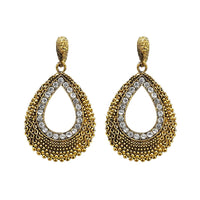 Kriaa Antique Gold Plated White Austrian Stone Dangler Earrings - 1312016