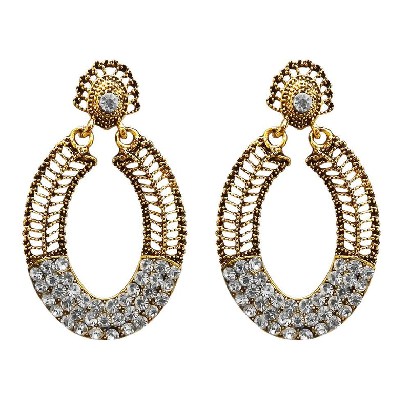 Kriaa Antique Gold Plated White Austrian Stone Dangler Earrings - 1312016A