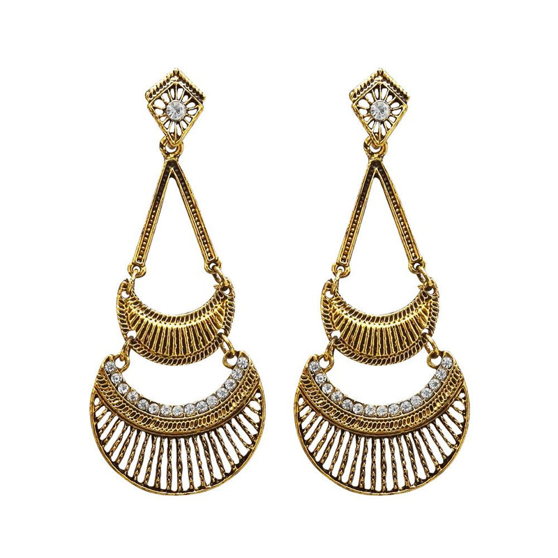 Kriaa Antique Gold Plated White Austrian Stone Dangler Earrings - 1312017A