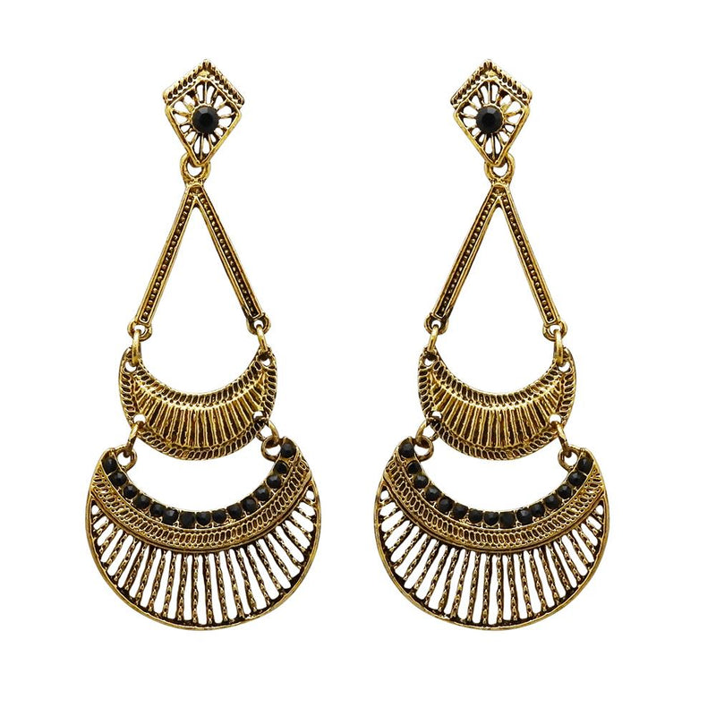 Kriaa Antique Gold Plated Black Austrian Stone Dangler Earrings - 1312017B