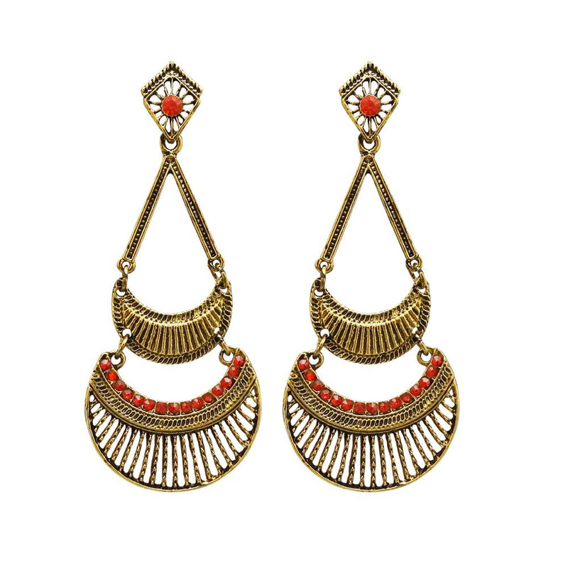 Kriaa Antique Gold Plated Red Austrian Stone Dangler Earrings - 1312017D