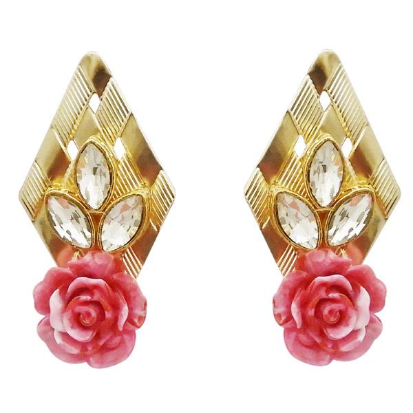 Kriaa Gold Plated Pink Resin Stone Floral Dangler Earrings