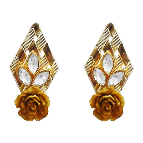 Kriaa Gold Plated Brown Resin Stone Floral Dangler Earrings - 1311403I