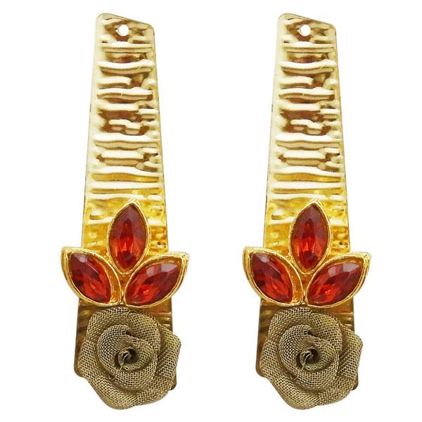 Kriaa Maroon Resin Stone Gold Plated Floral Dangler Earrings - 1311407I