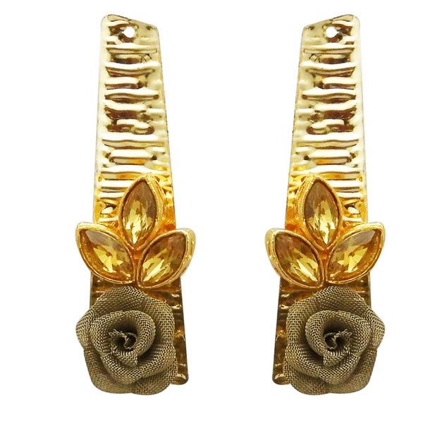 Kriaa Gold Plated Brown Resin Stone Floral Dangler Earrings - 1311407K