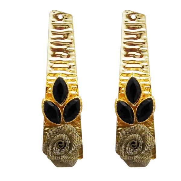 Kriaa Black Resin Stone Gold Plated Floral Dangler Earrings - 1311407L