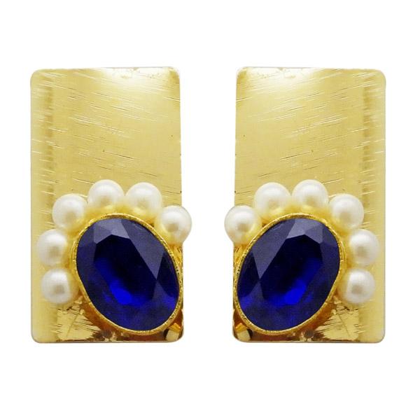 Kriaa Blue Resin Stone Pearl Gold Plated Dangler Earrings - 1311408G