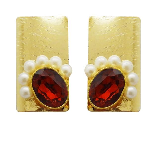 Kriaa Maroon Resin Stone Gold Plated Pearl Dangler Earrings - 1311408I
