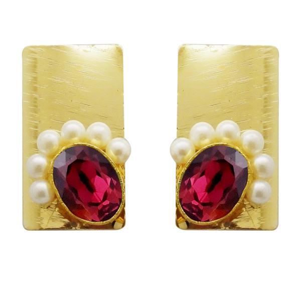Kriaa Purple Resin Stone Gold Plated Pearl Dangler Earrings - 1311408K