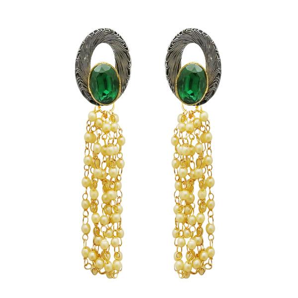 Kriaa Gold Plated Green Resin Stone Pearl Dangler Earrings - 1311411G