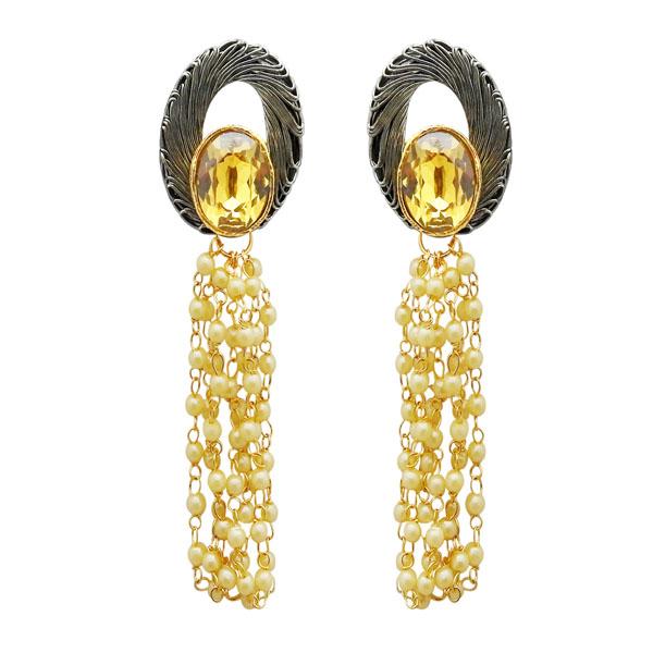 Kriaa Gold Plated Brown Resin Stone Pearl Dangler Earrings - 1311411I