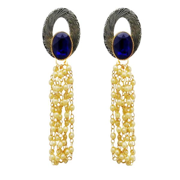 Kriaa Blue Resin Stone Gold Plated Pearl Dangler Earrings - 1311411L