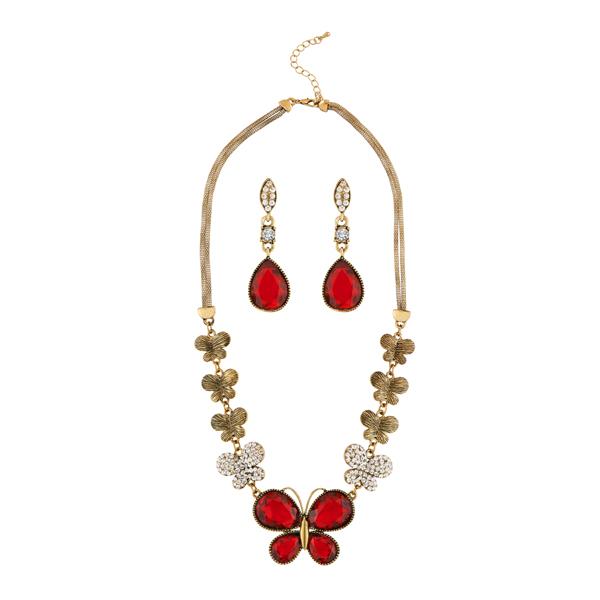 Kriaa Maroon Austrian Stone Gold Plated Necklace Set - 1109001A