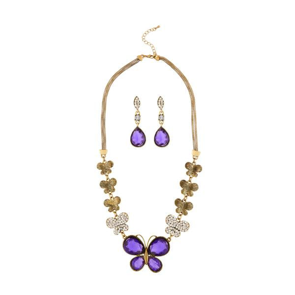 Kriaa Antique Gold Plated Purple Austrian Stone Necklace Set - 1109001D