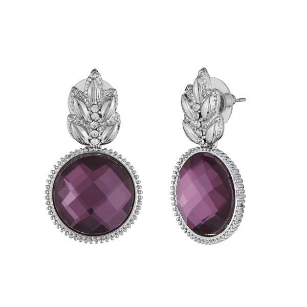 Kriaa Purple Crystal Stone Silver Plated Dangler Earrings - 1307013B