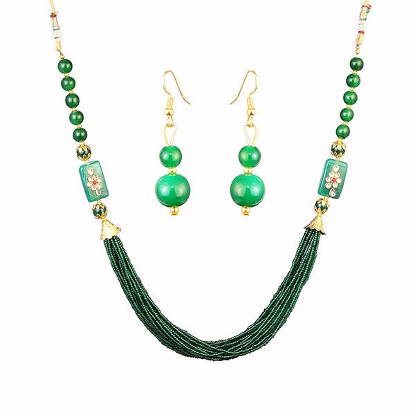 Kriaa Green Beads Gold Plated Necklace Set - 2800319I