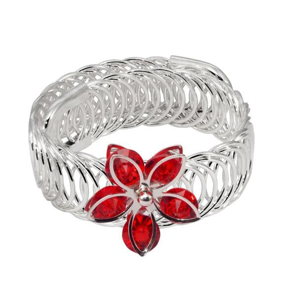 Urthn Red Austrian Stone Silver Plated floral Adjustable kada - 1402106C