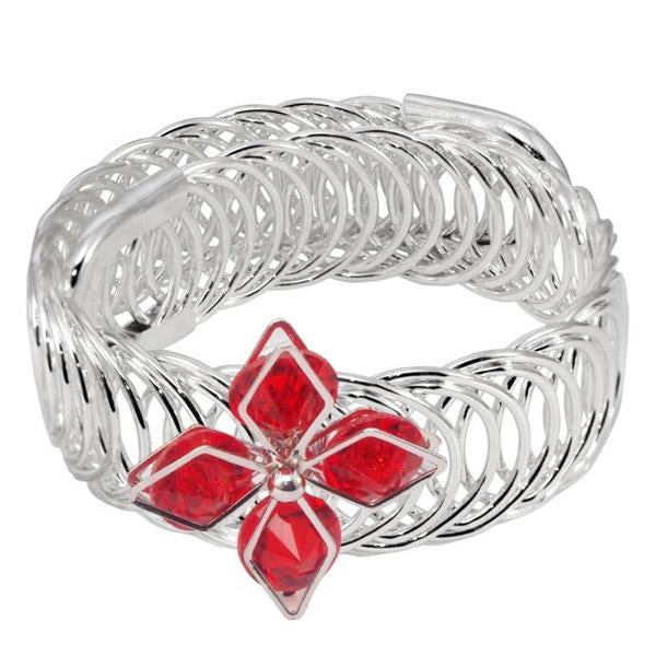 Urthn Red Austrian Stone Silver Plated floral Adjustable kada - 1402110F