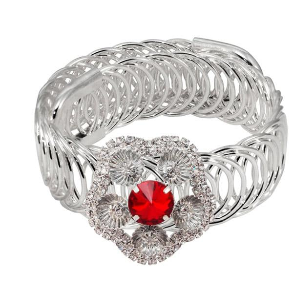 Urthn Silver Plated Red Austrian Stone Adjustable kada - 1402115B