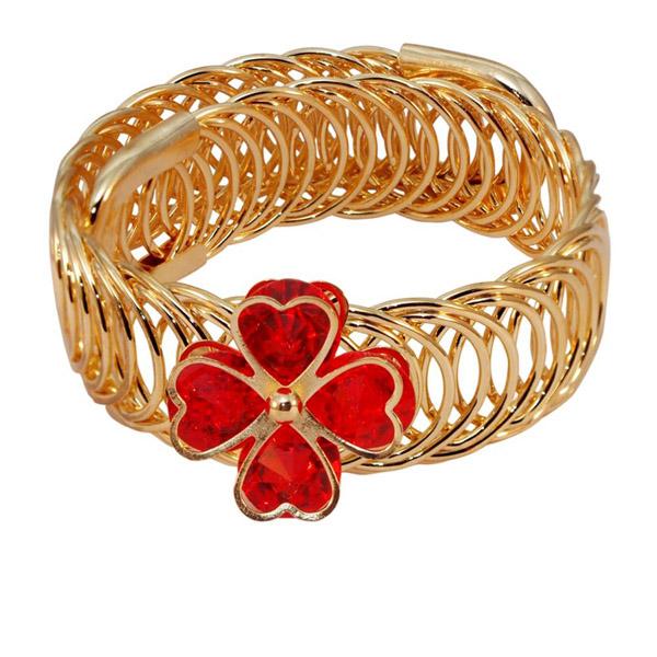 Urthn Gold Plated Red Austrian Stone Adjustable Kada - 1402101F