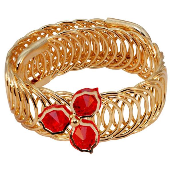 Urthn Gold Plated Red Austrian Stone Adjustable Kada - 1402104D