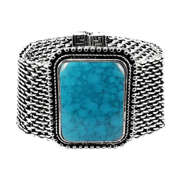 Urthn Turquoise Texture Stone Rhodium Magnetic Bracelet - 1402404C