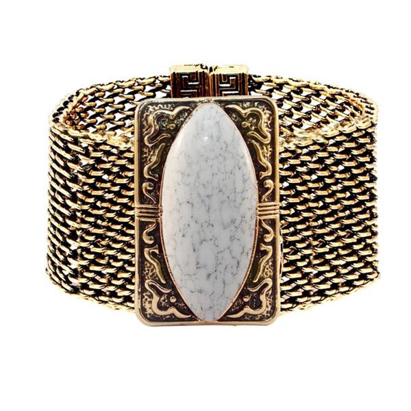 Urthn Antique Gold Turquoise Texture Stone Magnetic Bracelet - 1402412B