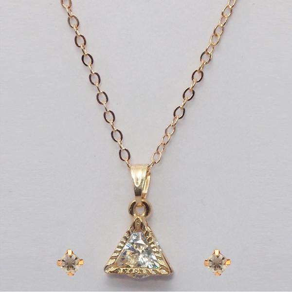 Urthn Gold Plated White Cubic Zirconia Stone Pendant Set - 1203703A