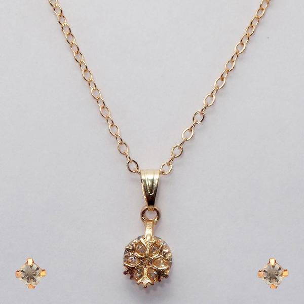 Urthn Gold Plated White Cubic Zirconia Stone Pendant Set - 1203706A